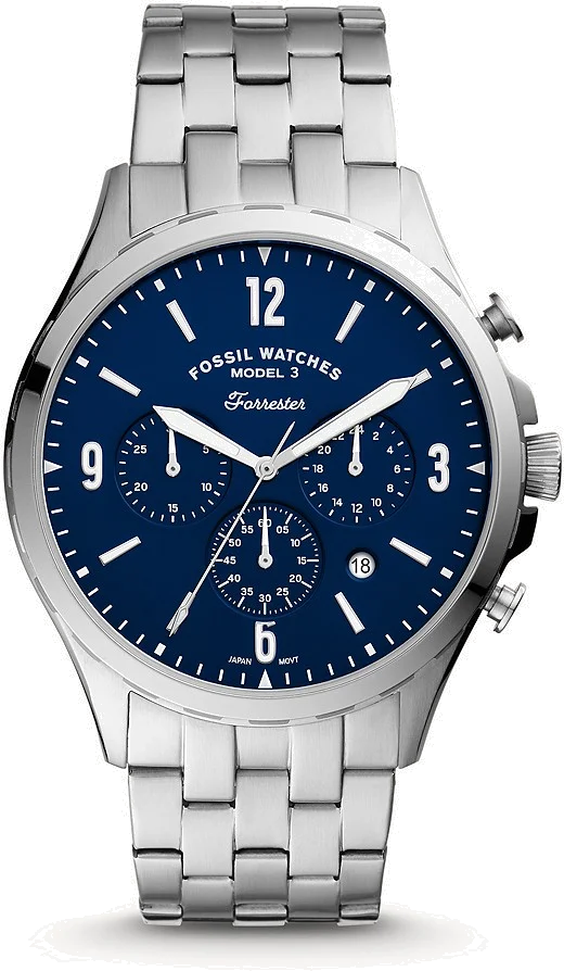 Montre Homme Fossil FS5605 Chronographe Acier Argenté Cadran Bleu