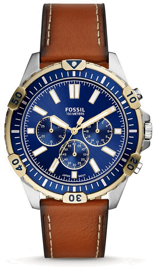 Montre Homme Fossil FS5625 Chronographe Cuir Argenté Cadran Bleu