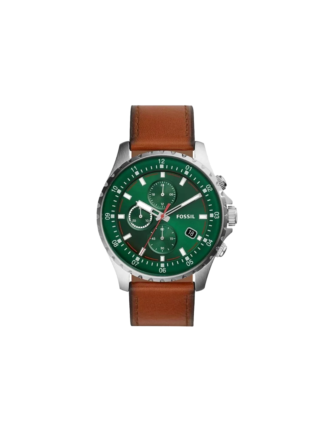 Montre Homme Fossil FS5734 Chronographe Cadran Vert Acier Bracelet Cuir Marron