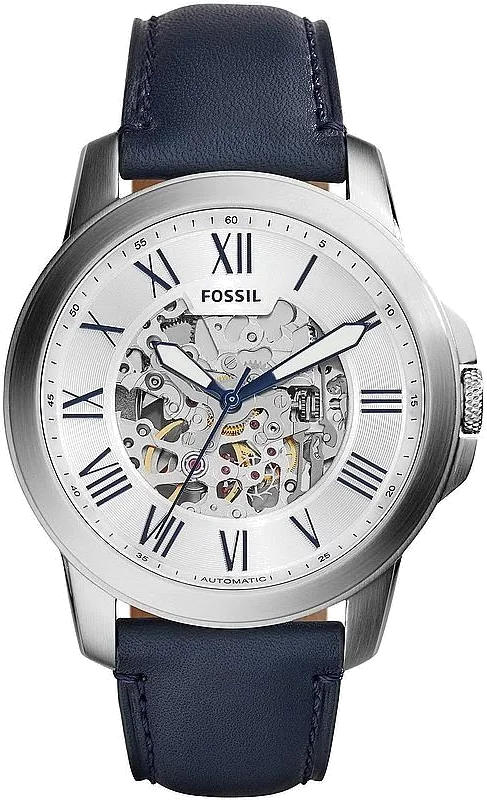 Montre Homme Fossil ME3111 Automatique - Boîtier Acier, Bracelet Cuir Bleu