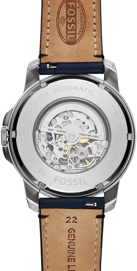 Montre Homme Fossil ME3111 Automatique - Boîtier Acier, Bracelet Cuir Bleu vue 2