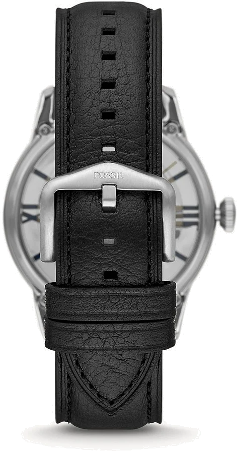 Montre Homme Fossil Townsman Automatique ME3200 Squelette Cadran Bleu Bracelet Cuir Noir vue 2