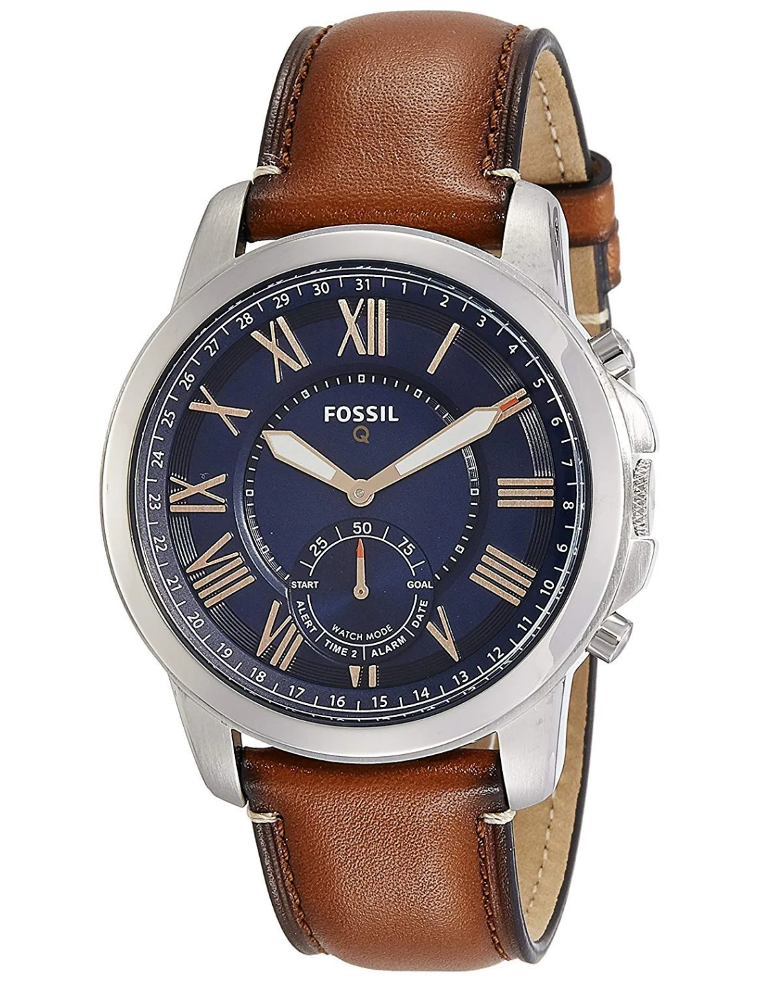 Montre Connectée Hybride Homme Fossil Q Grant FTW1122 Bracelet Cuir Marron vue 3