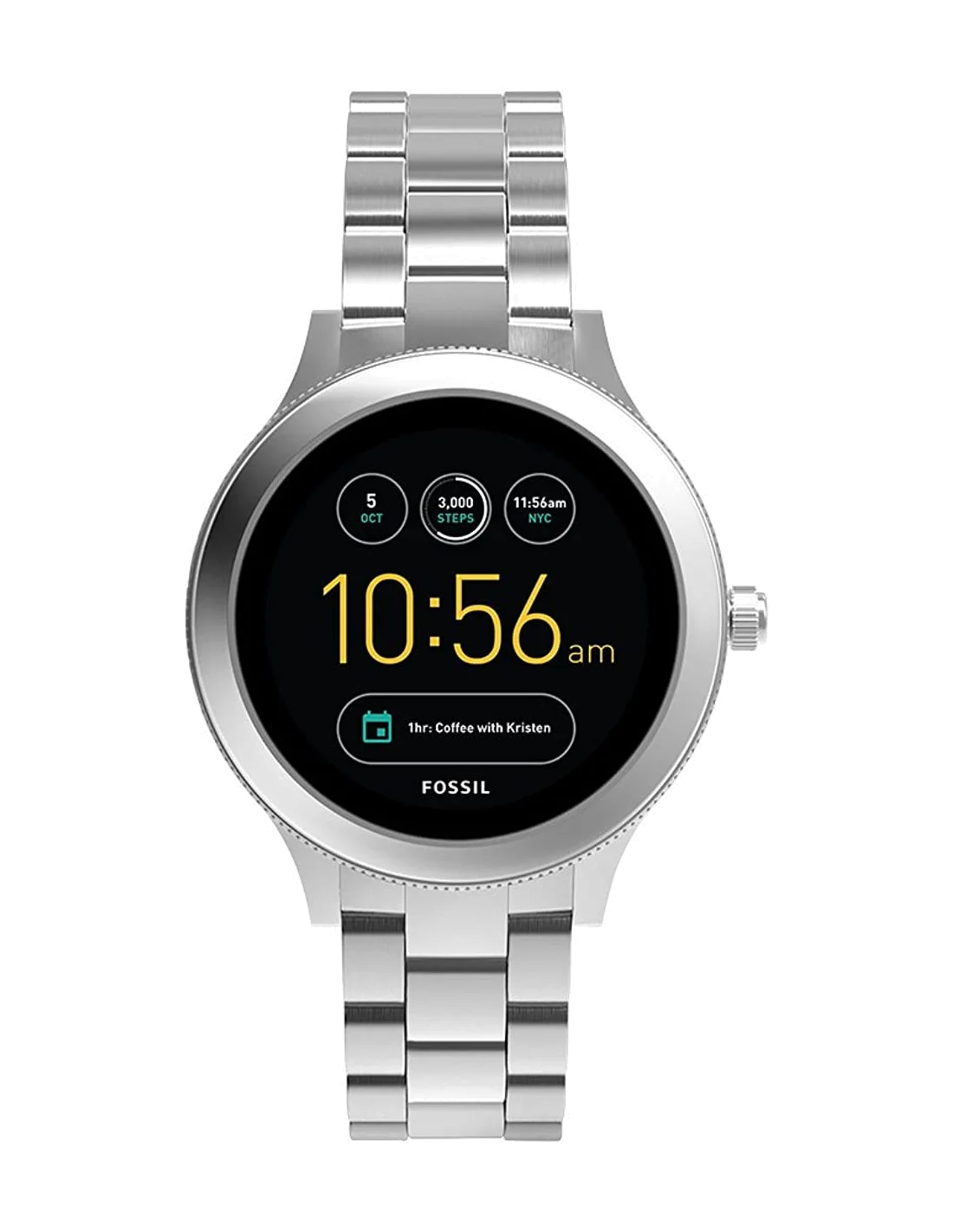 Montre Connectée Femme Fossil Q Venture FTW6003 Cadran Noir Bracelet Acier Argent vue 2