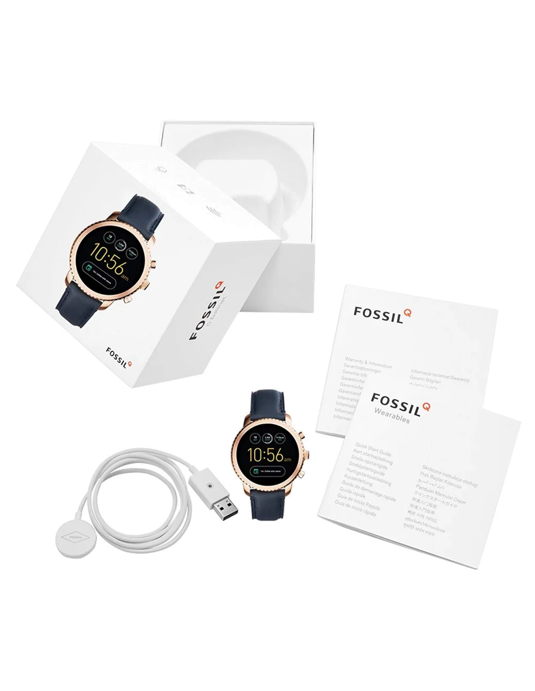 Montre Connectée Fossil Q Explorist FTW4002 Bracelet Cuir Noir vue 2