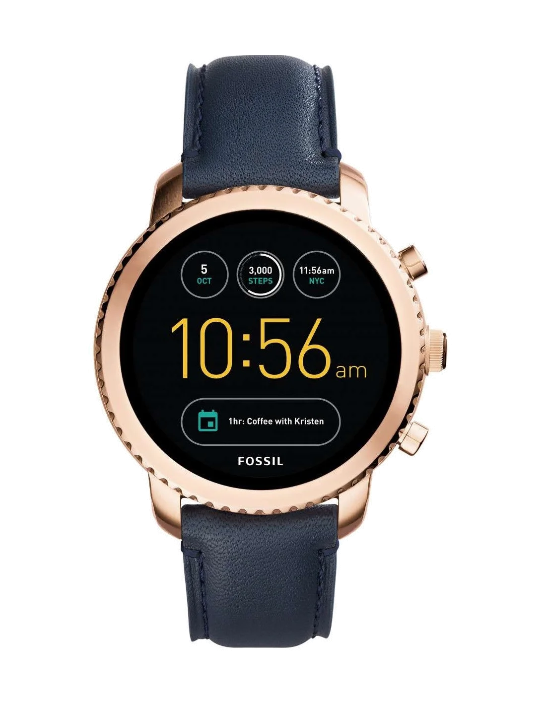 Montre Connectée Fossil Q Explorist FTW4002 Bracelet Cuir Noir vue 3