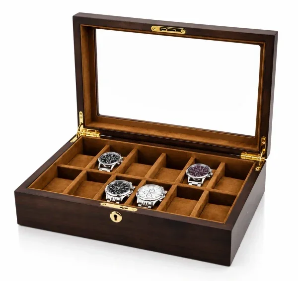 Gasmann Coffret Ravello 12 compartiments en noyer véritable : rangement montres