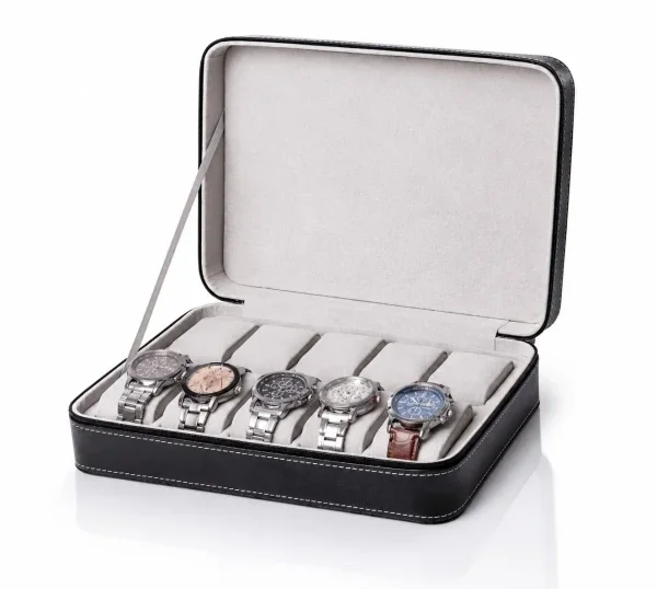 Gasmann Housse Souple Voyager 10 Compartiments Noire Simili-Cuir pour Montres