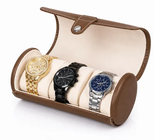 Gasmann Étui Rouleau Cylindrique Voyager Marron Café 3 Montres Watch Roll