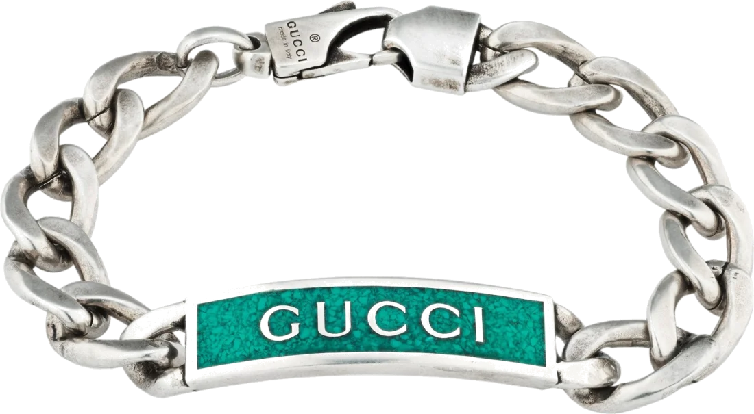 Bracelet Gucci unisexe en argent 925 avec logo émail turquoise - Réf. 678712 J8410 8183 vue 2