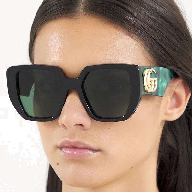 Lunettes de soleil Gucci Logo GG0956S Oversize en acétate - Vert vue 2