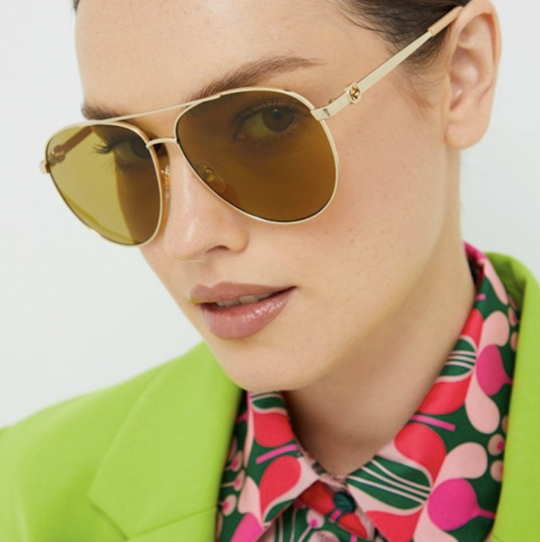 Lunettes de soleil Gucci GG1088S forme pilote en métal - Vert vue 4