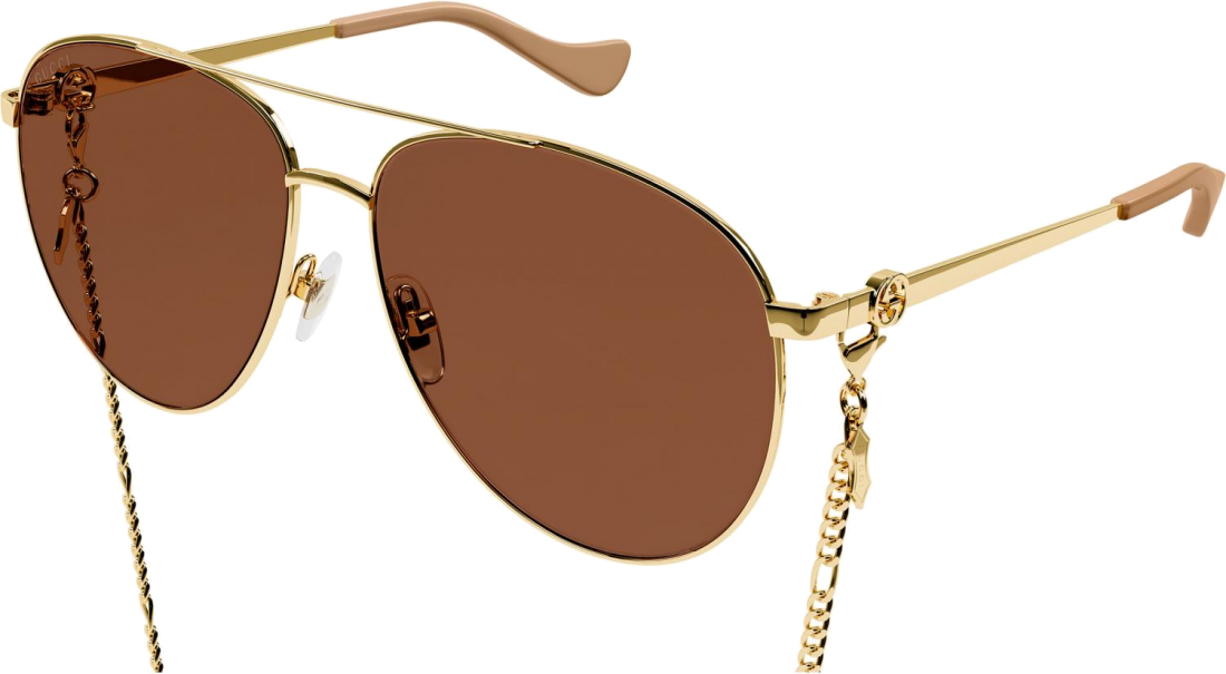 Lunettes de soleil Gucci GG1088S forme pilote en métal - Marron - Or vue 2