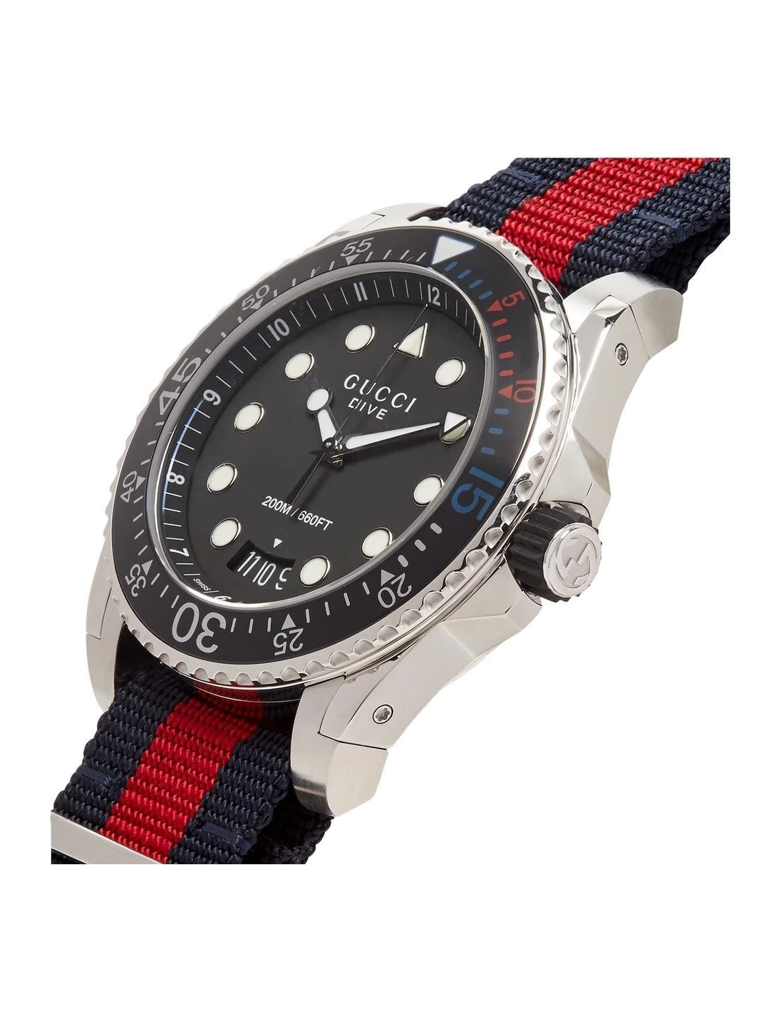 Montre Gucci Dive YA136210 Homme, Boîtier Nylon 45mm, Cadran Noir, Bracelet Nylon Bleu et Rouge vue 2