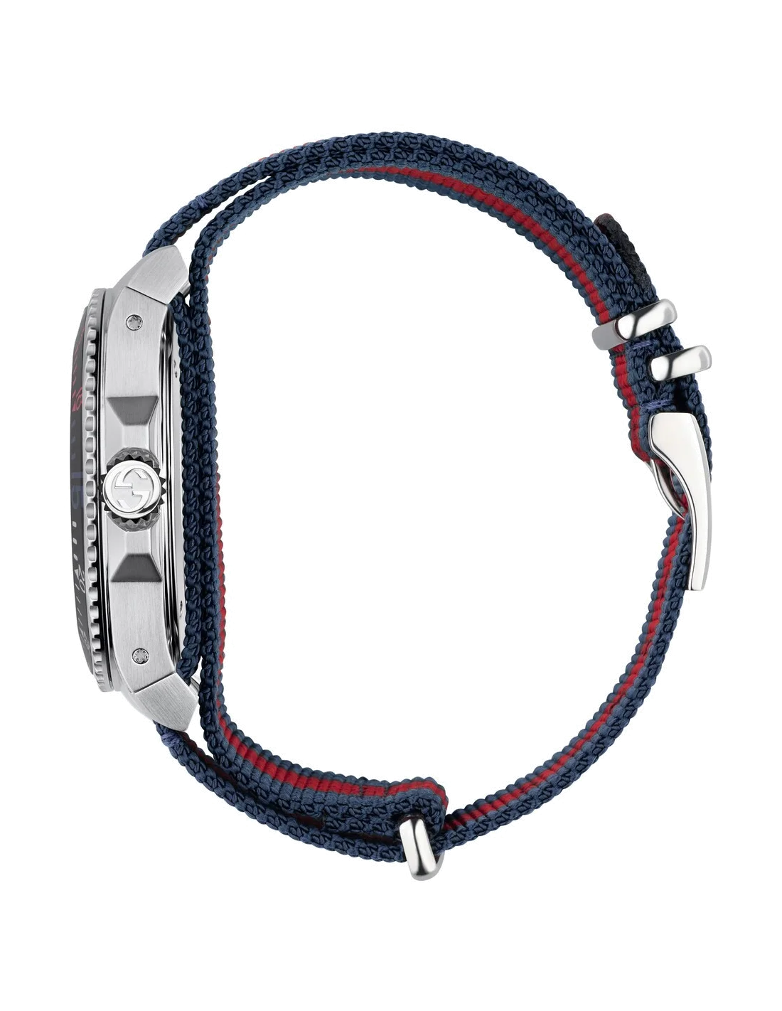 Montre Gucci Dive YA136210 Homme, Boîtier Nylon 45mm, Cadran Noir, Bracelet Nylon Bleu et Rouge vue 3