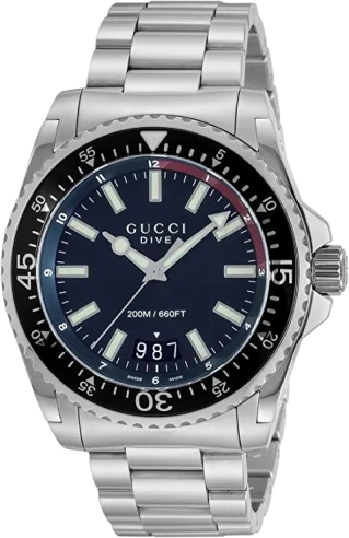Montre Gucci Dive YA136212 pour Homme, Cadran Noir et Bracelet Acier Argent