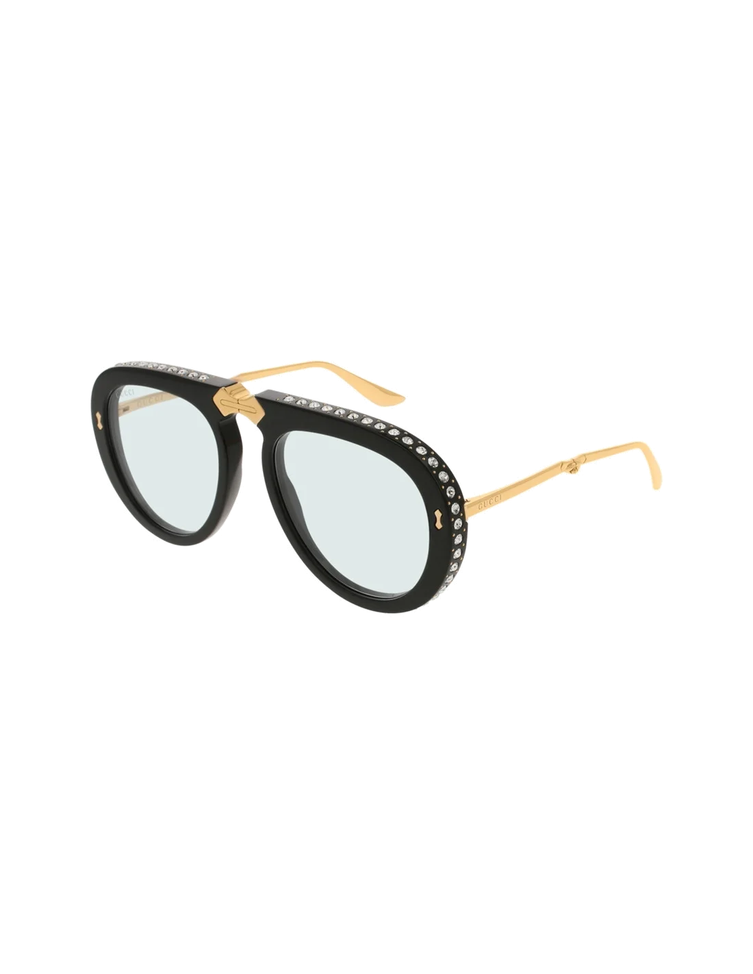 Lunettes de soleil Gucci GG0307S 002 pour femme, monture pilote noire ornée de brillants