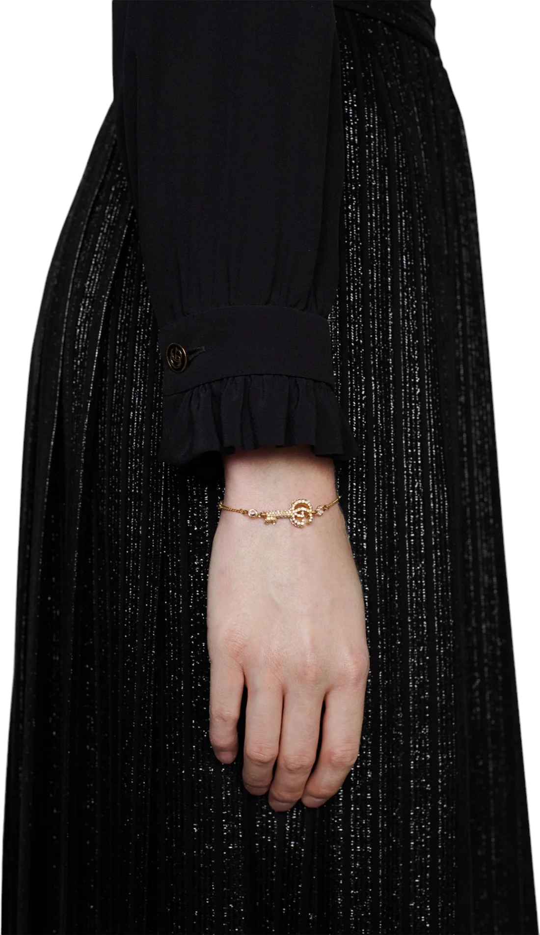 Bracelet Gucci Clé Double G en laiton plaqué or avec cristaux - Réf. 109523 - Pour femme vue 4