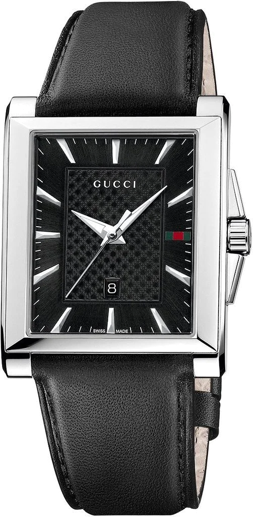 Montre Homme Gucci Timeless YA138404 rectangulaire avec bracelet noir en cuir