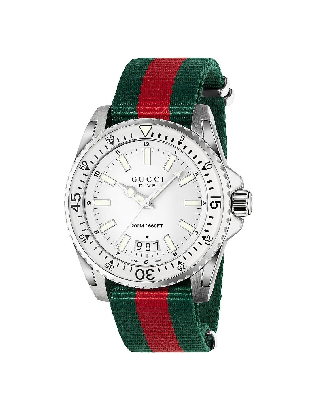 Montre Homme Gucci Dive YA136207 Bracelet nylon vert et rouge