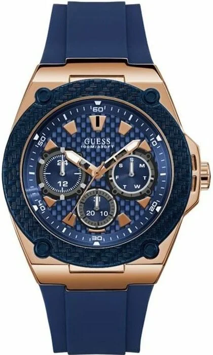 Montre Homme Guess Legacy W1049G2 - Chronomètre sport en silicone bleu et or rose