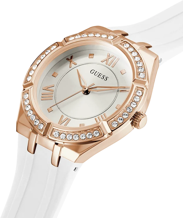 Montre Guess Femme GW0034L2 - Cadran Blanc, Bracelet Silicone Blanc, Boîtier Or Rose vue 2