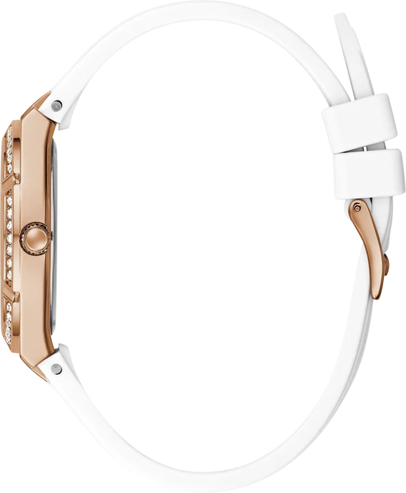 Montre Guess Femme GW0034L2 - Cadran Blanc, Bracelet Silicone Blanc, Boîtier Or Rose vue 3