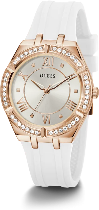 Montre Guess Femme GW0034L2 - Cadran Blanc, Bracelet Silicone Blanc, Boîtier Or Rose vue 5