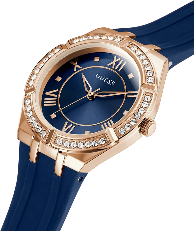 Montre Guess Cosmo GW0034L4 pour Femme - Cadran Bleu, Boîtier Or Rose, Bracelet Silicone vue 2