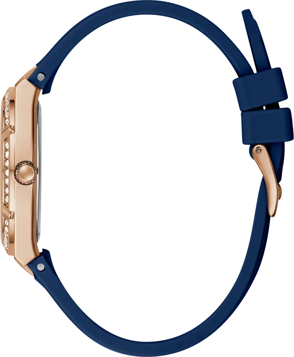 Montre Guess Cosmo GW0034L4 pour Femme - Cadran Bleu, Boîtier Or Rose, Bracelet Silicone vue 3