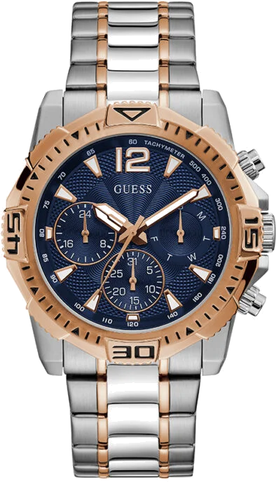 Montre Guess Commander GW0056G5 pour Homme - Cadran Bleu Multifonction, Bracelet Acier Bicolore