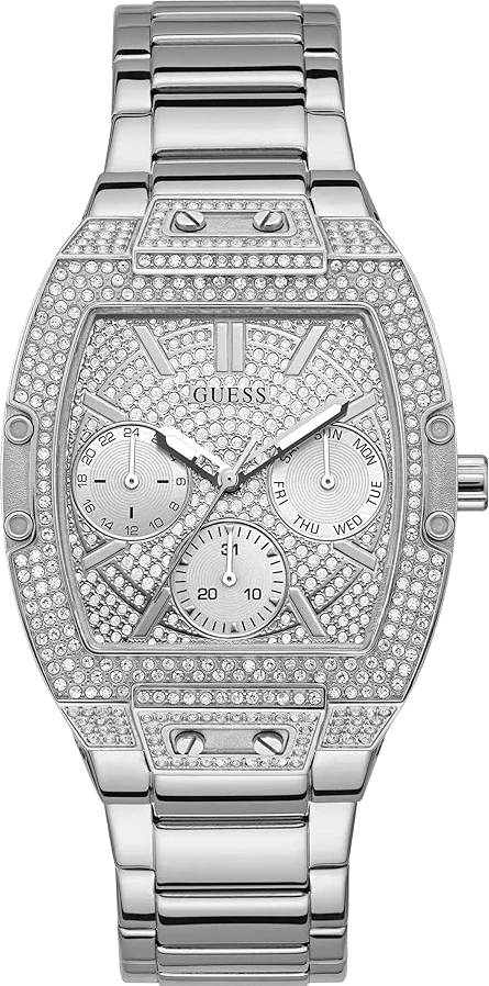 Montre-Bijou Guess Phoenix GW0104L1 pour femme, boîtier argenté et cadran doré pavé de cristaux