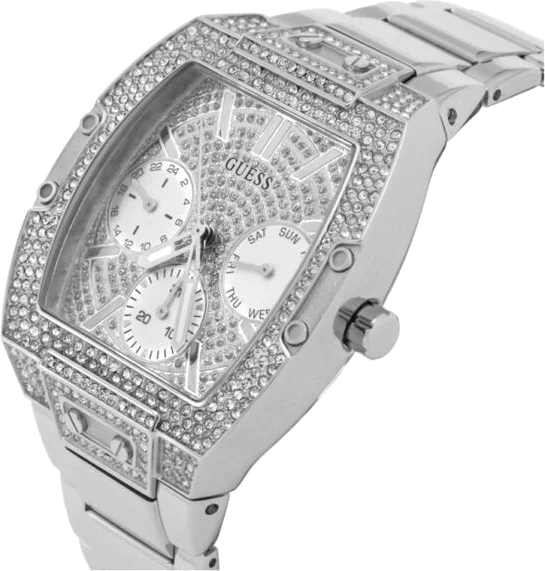 Montre-Bijou Guess Phoenix GW0104L1 pour femme, boîtier argenté et cadran doré pavé de cristaux vue 2
