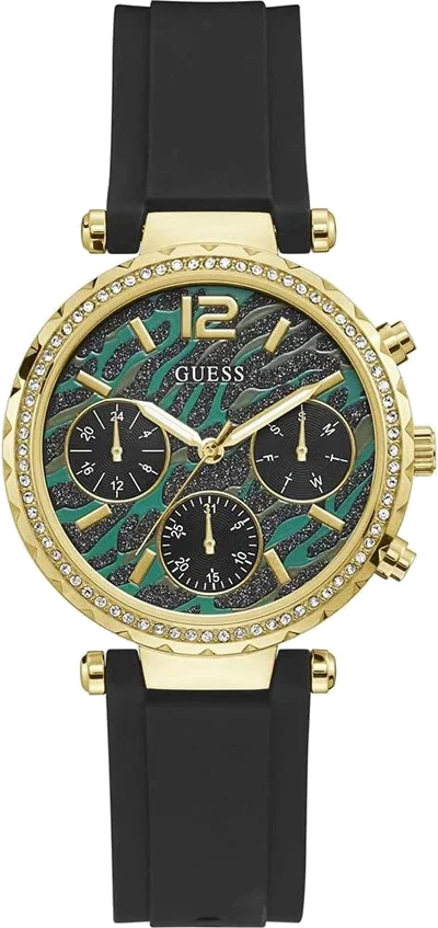 Montre Guess Femme GW0113L1 - Cadran Vert Imprimé, Bracelet Silicone Noir