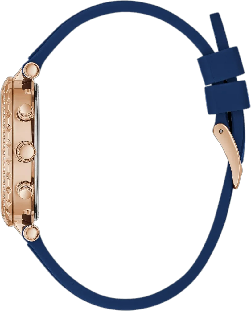 Montre Femme Guess Solstice GW0113L3 - Boîtier Or Rose, Cadran Argent, Bracelet Silicone Bleu vue 2