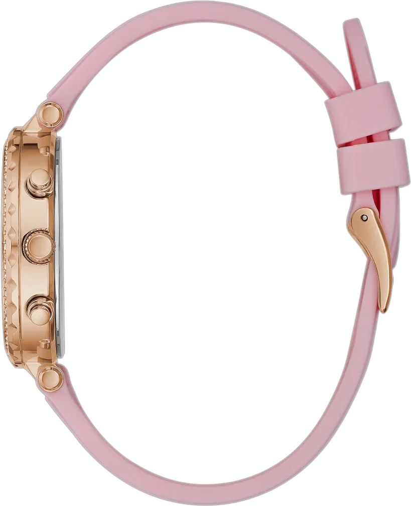 Montre Guess Solstice GW0113L4 pour Femme - Cadran Blanc, Boîtier Or Rose, Bracelet Silicone Rose vue 2