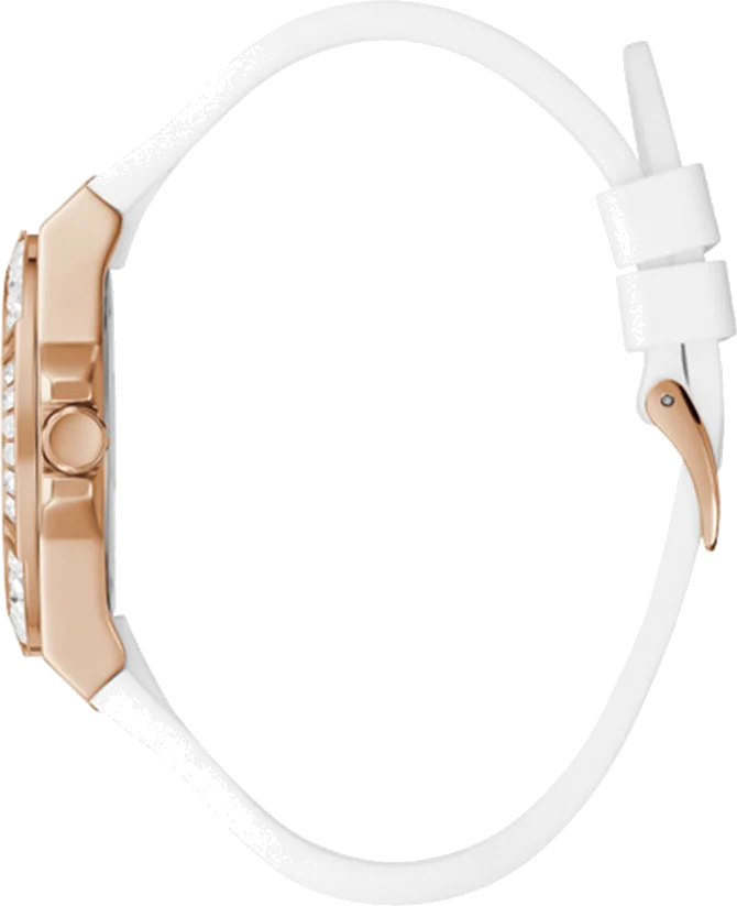 Montre Femme Guess Venus GW0118L4 en Silicone Or Rose et Silicone Blanc avec Cadran à Cristaux vue 2