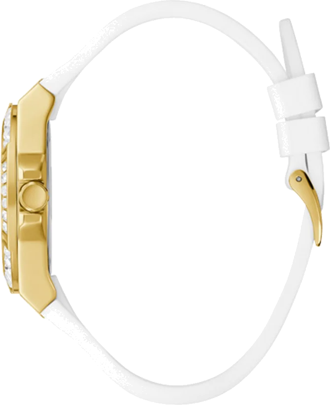 Montre Femme Guess GW0118L5 Venus - Boîtier Or, Cadran Blanc à Cristaux, Bracelet Silicone Blanc vue 2
