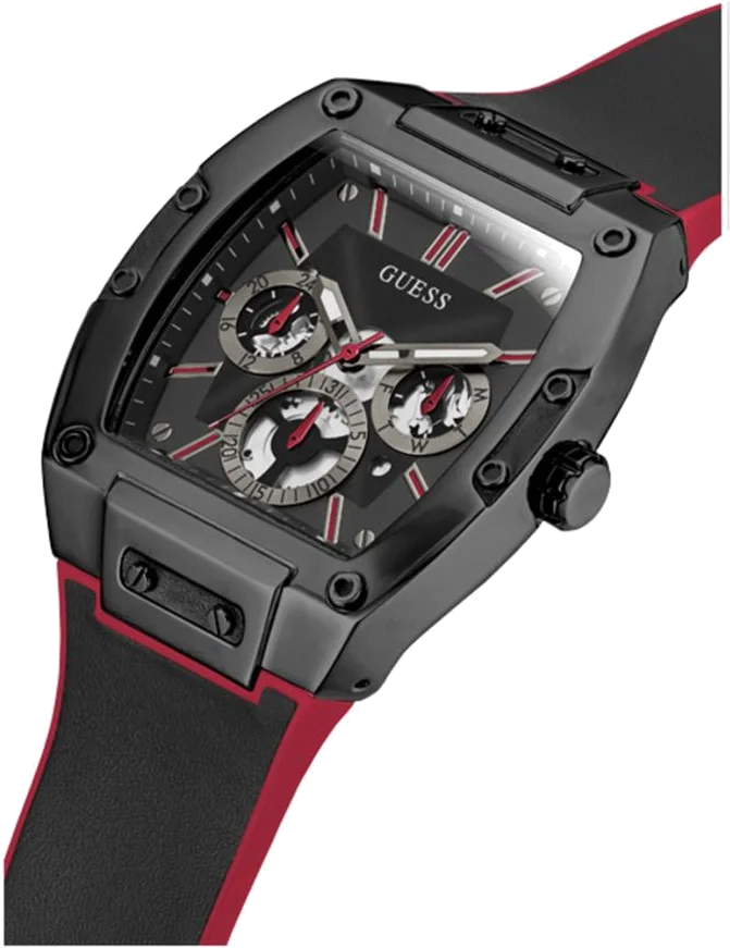Montre Guess Phoenix GW0202G7 pour Homme - Cadran noir tonneau 43mm, bracelet Cuir noir et rouge vue 5