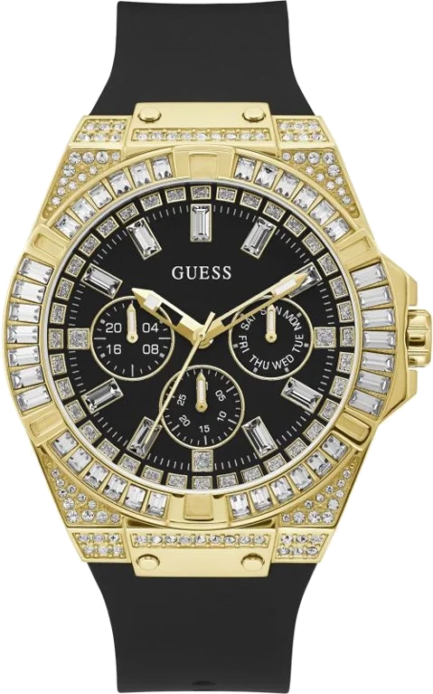 Montre Homme Guess Zeus GW0208G2 - Boîtier Or, Cadran et Bracelet Silicone Noir