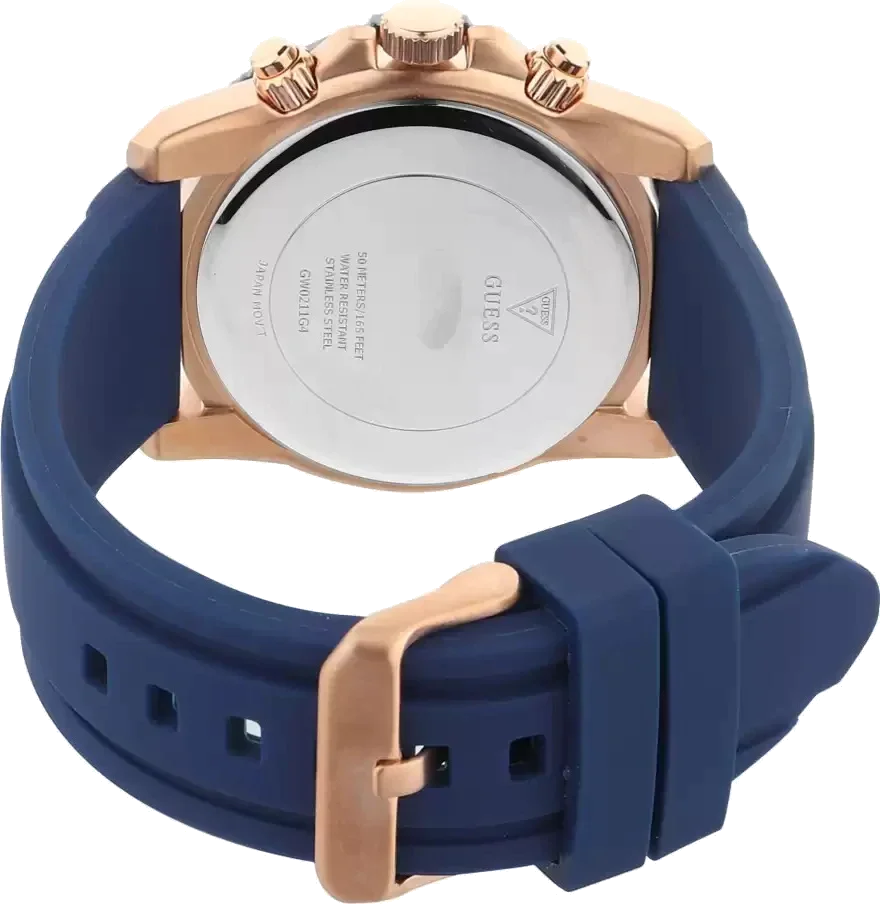 Montre Homme Guess GW0211G4 - Cadran et bracelet silicone bleu - Multifonctions vue 3