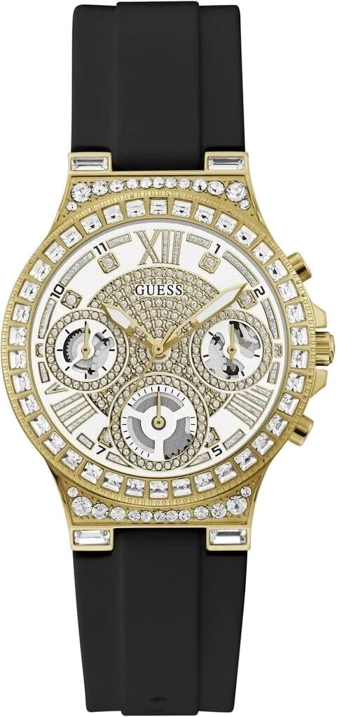 Montre Guess Moonlight GW0257L1 pour Femme - Cadran Multifonction Bicolore, Bracelet Silicone Noir