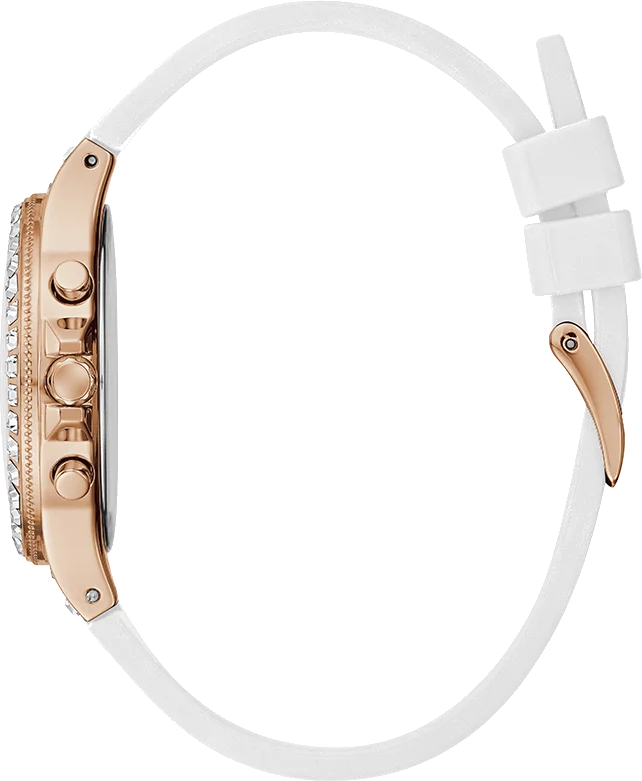 Montre Guess Moonlight GW0257L2 pour Femme - Boîtier Or Rose Strass, Bracelet Silicone Blanc vue 2