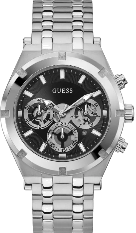 Montre Homme Guess GW0260G1 Continental en Acier Argent avec Cadran Noir Multifonction