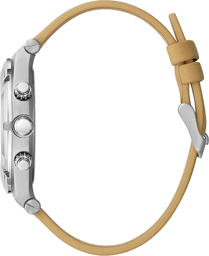 Montre Homme Guess GW0262G1 Boîtier Argenté, Cadran Noir Multifonction, Bracelet Cuir Marron vue 2