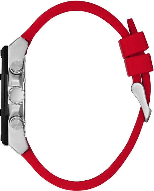 Montre Homme Guess GW0263G3 - Boîtier argenté, cadran noir, bracelet silicone rouge vue 2