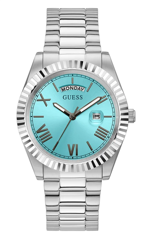 Montre Homme Guess Connoisseur GW0265G11 - Cadran Turquoise, Bracelet Acier Argent