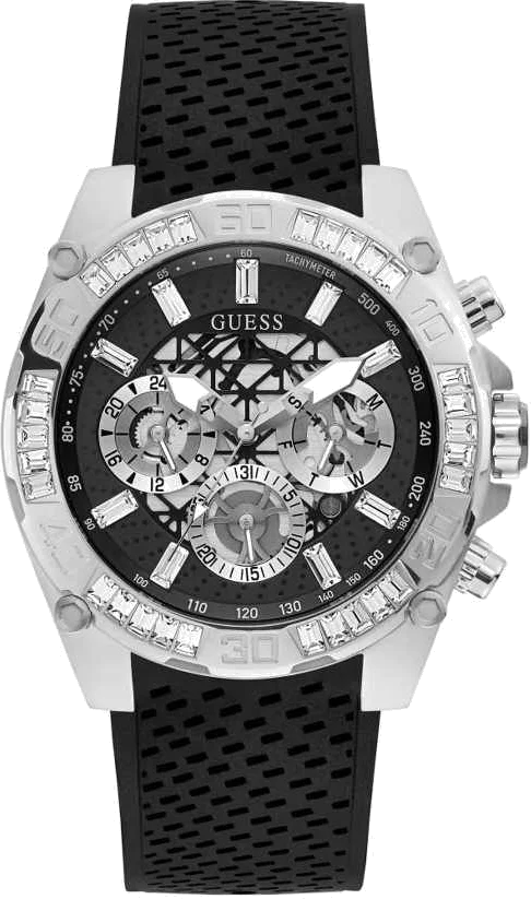 Montre Homme Guess GW0333G1 Cadran Squelette Multifonction Noir Bracelet Silicone