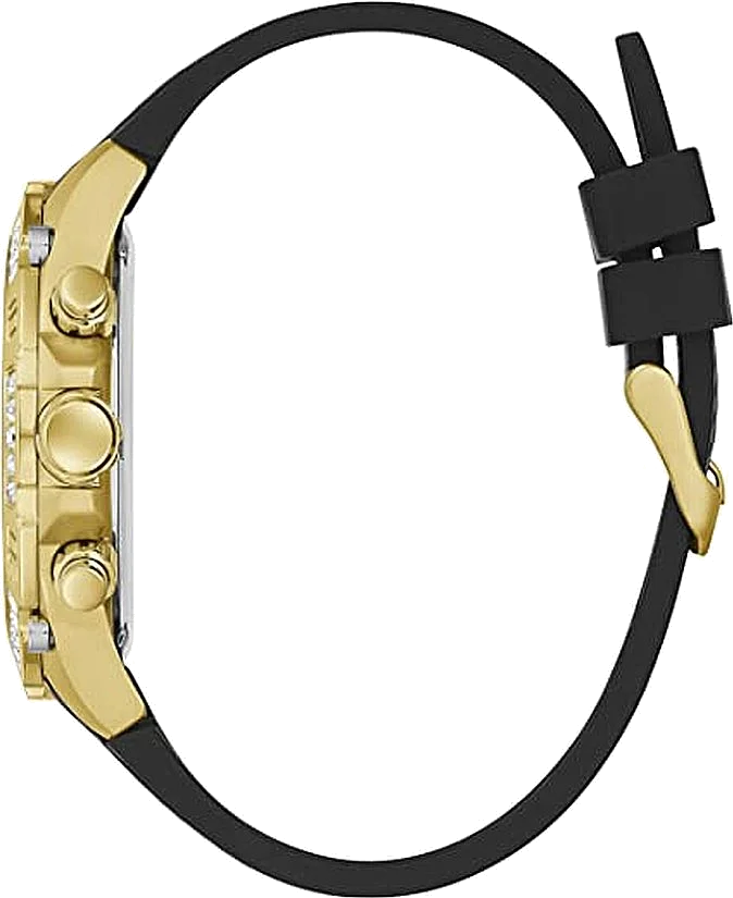 Montre Homme Guess GW0333G2 Boîtier Or, Cadran Squelette Noir, Bracelet Silicone vue 2