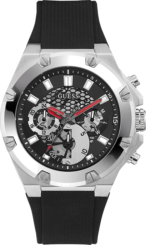 Montre Homme Guess Third Gear GW0334G1 - Cadran Multifonction Noir, Bracelet Silicone
